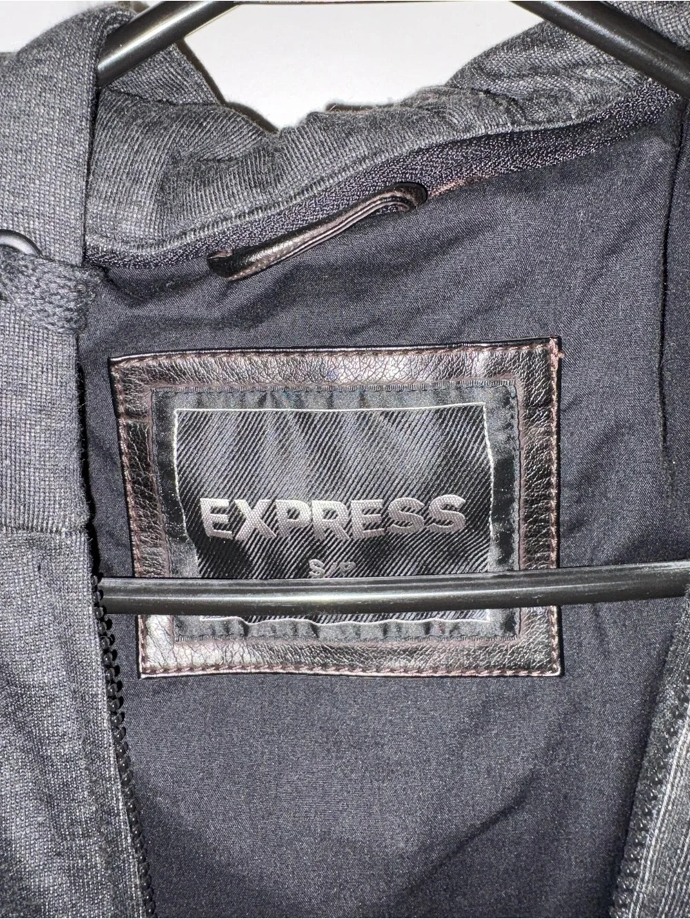 Express Brown Faux Leather Bomber Jacket with Hooded Insert